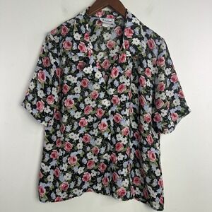 Vintage 90s Notations Ditsy Floral  Thin Button Front Top Women L Twee Retro